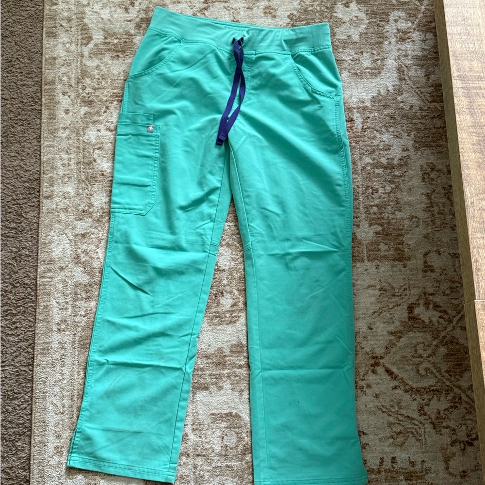 FIGS Women's Teal Straight-Leg Scrub Pants with Drawstring